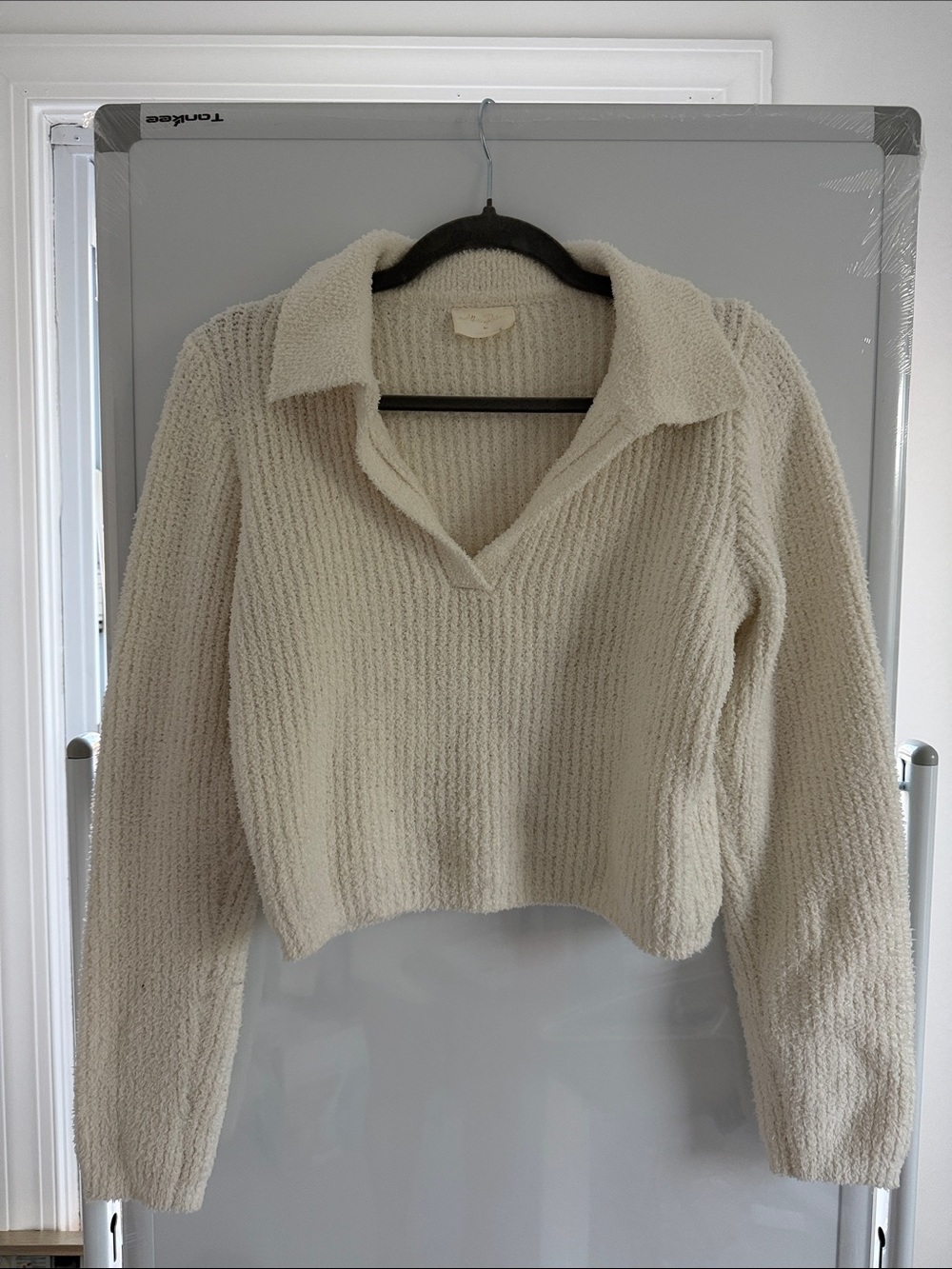 Cozy Cream Collared V-Neck Sweater